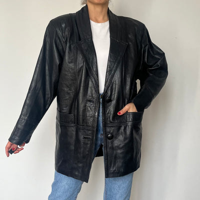 Vintage Black Leather Blazer Jacket