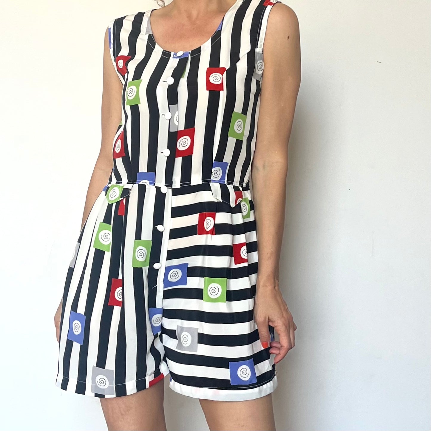 Vintage striped Romper with pockets