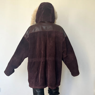 Vintage Burgundy leather hooded jacket