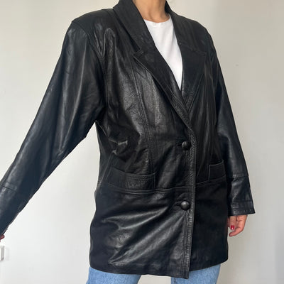 Vintage Black Leather Blazer Jacket