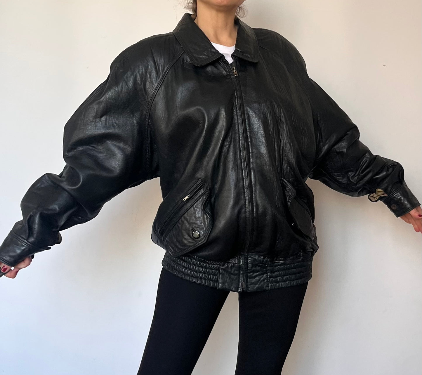 Vintage Bomber black leather jacket