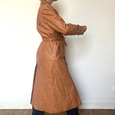 Vintage leather Long Trench Coat