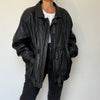 Vintage Black Leather Bomber Jacket