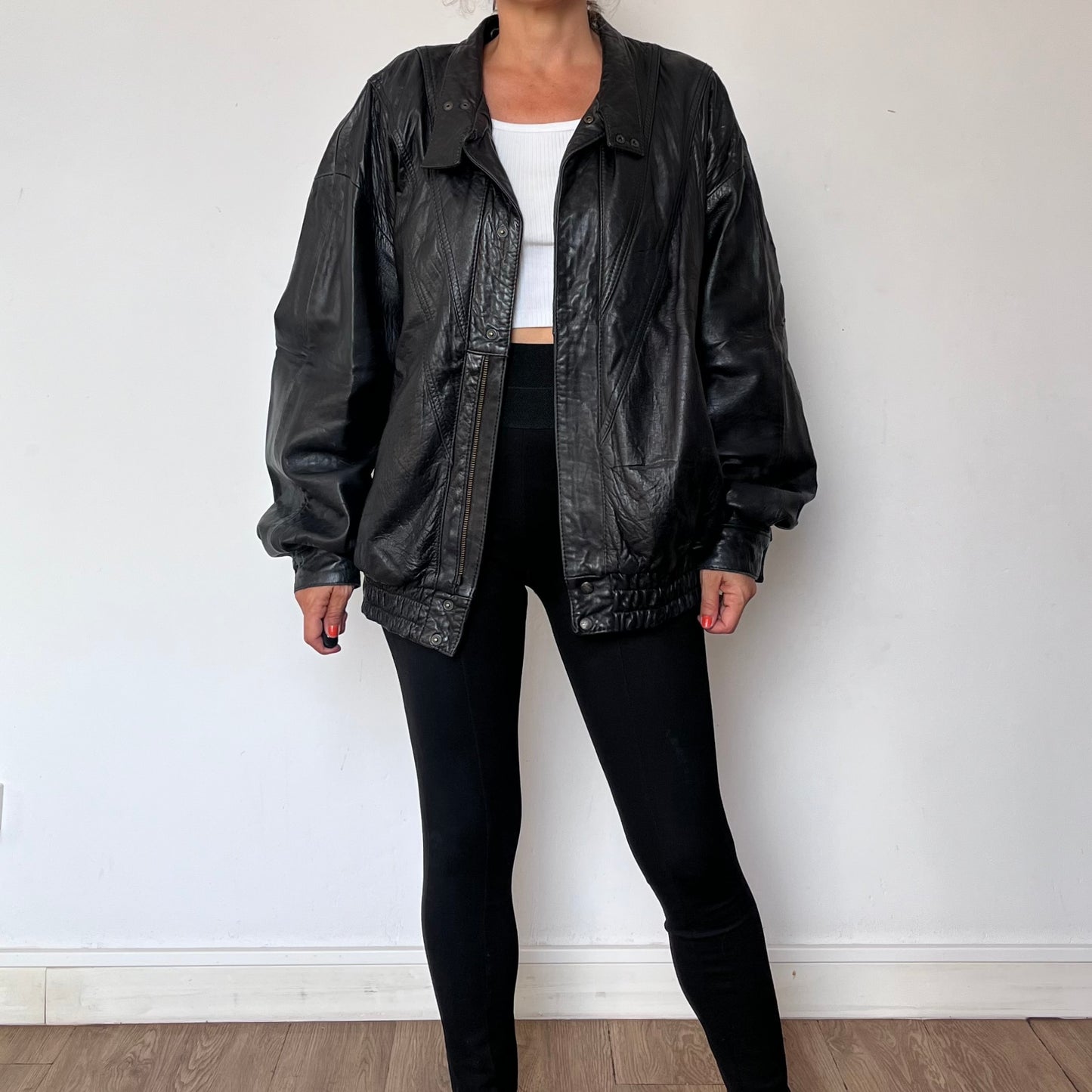 Vintage Bomber black leather jacket