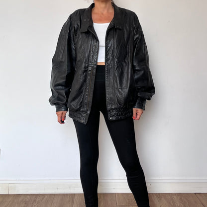 Vintage Bomber black leather jacket