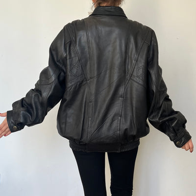 Vintage Black Leather Bomber Jacket