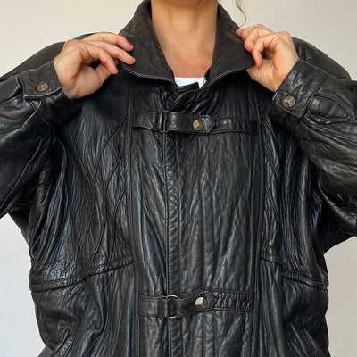 Vintage Black Leather Bomber Jacket