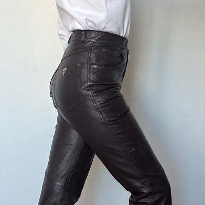 Brown Leather trousers by Guess