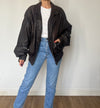 Vintage Brown Leather Bomber Jacket