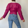 Vintage Fucsia crop Leather Bomber Jacket