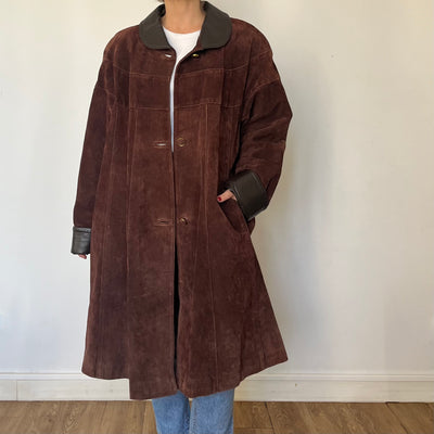 Vintage Brown Suede Leather Coat