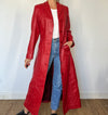 Vintage red Leather long Trench coat