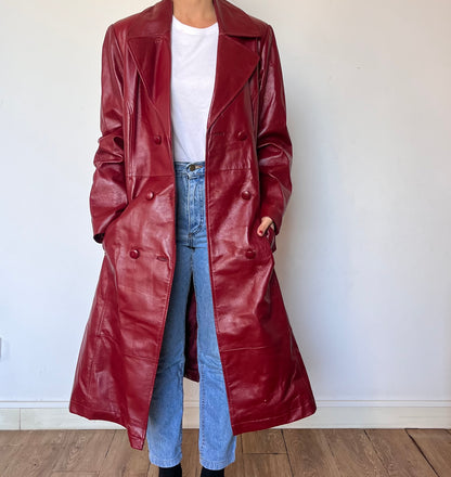 Vintage Burgundy leather trench coat