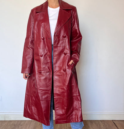 Vintage Burgundy leather trench coat
