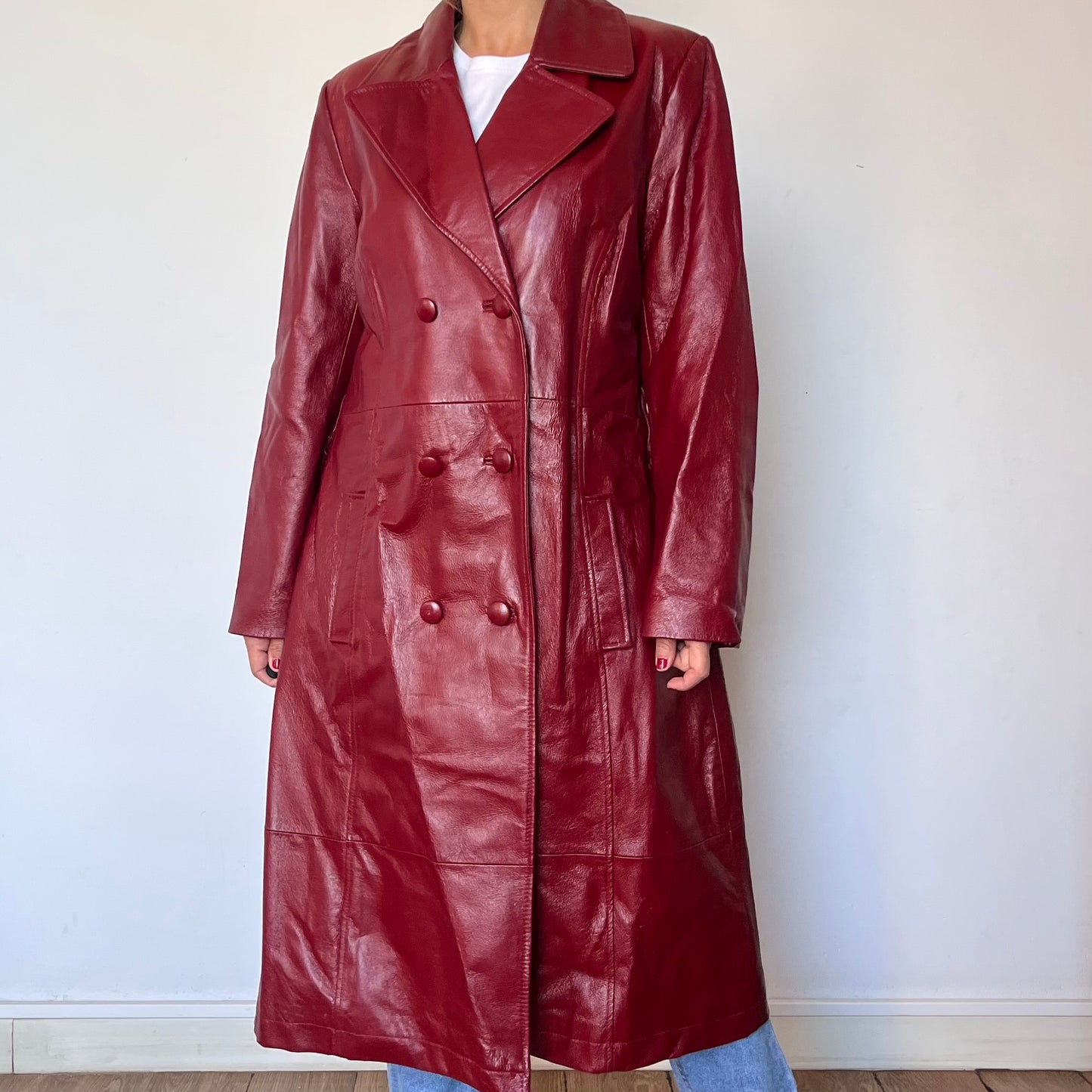 Vintage Burgundy leather trench coat