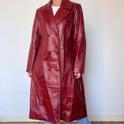 Vintage Burgundy leather trench coat