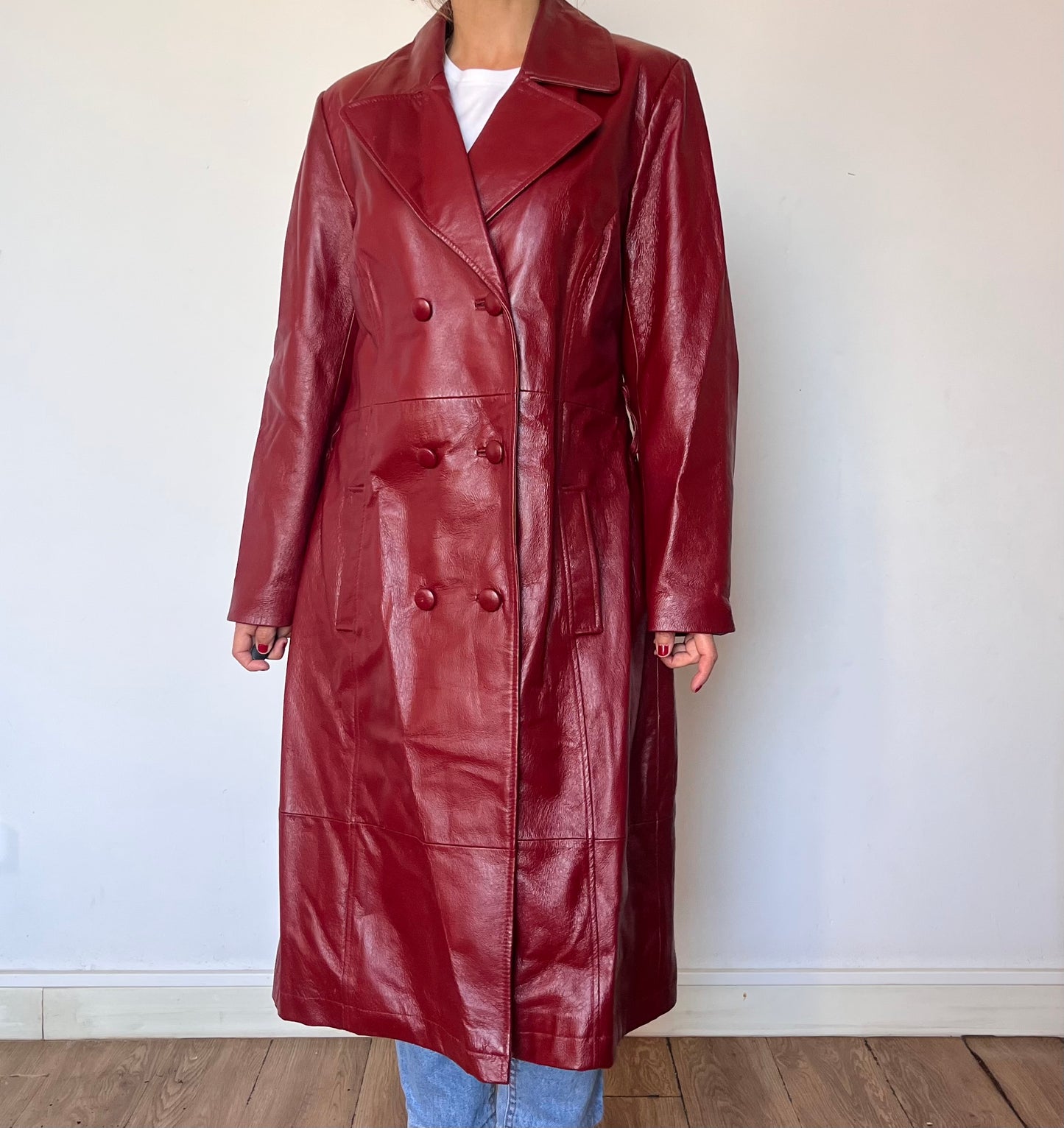 Vintage Burgundy leather trench coat
