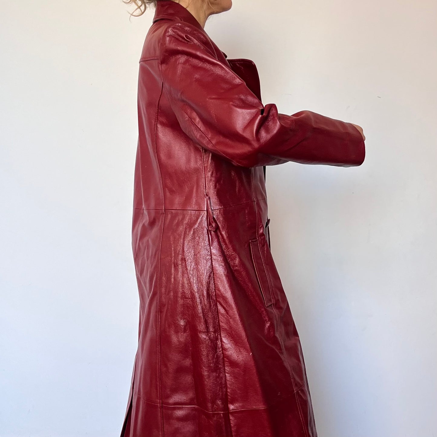 Vintage Burgundy leather trench coat