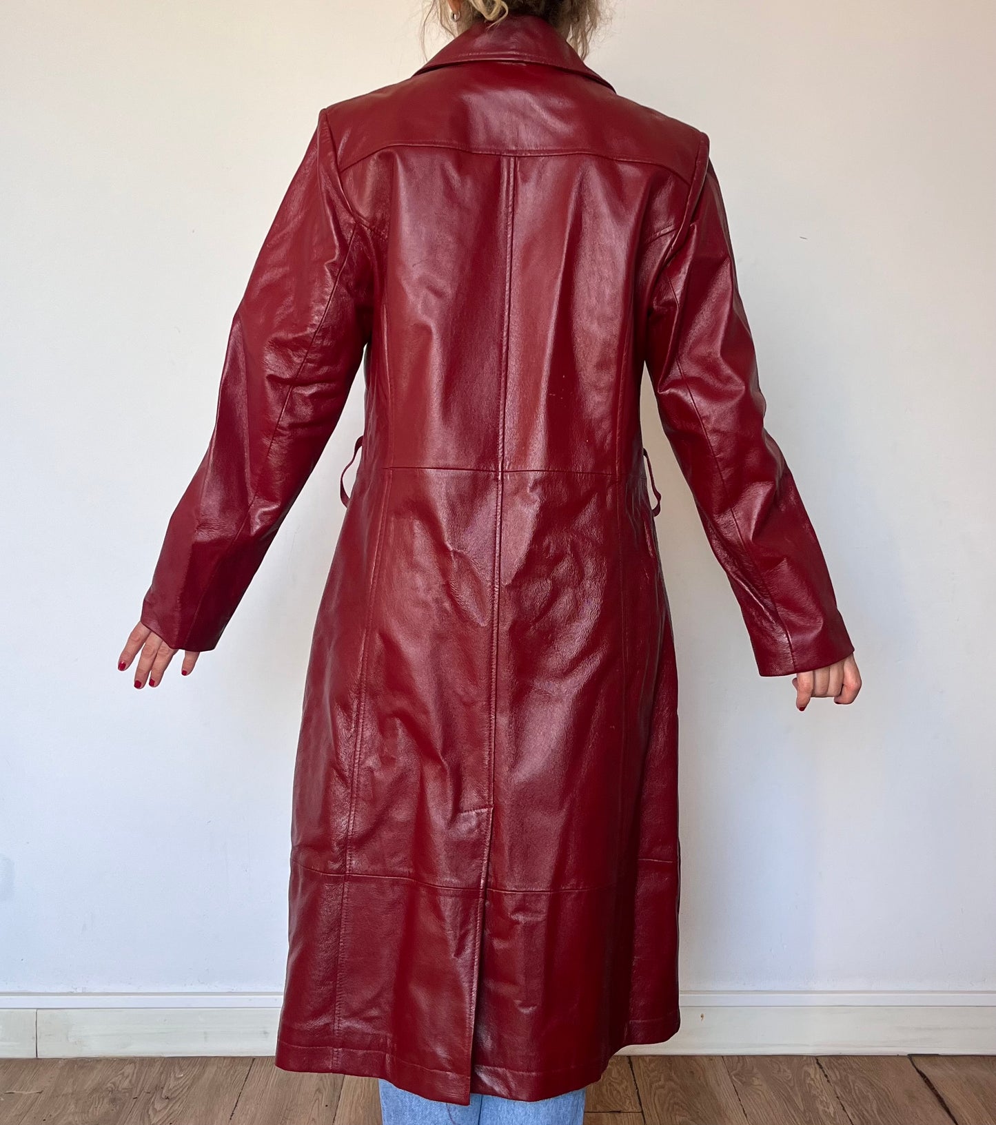 Vintage Burgundy leather trench coat