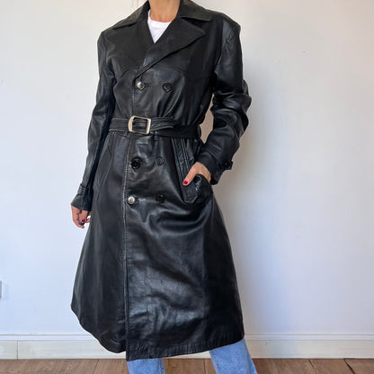 Vintage Black Leather Trench Coat