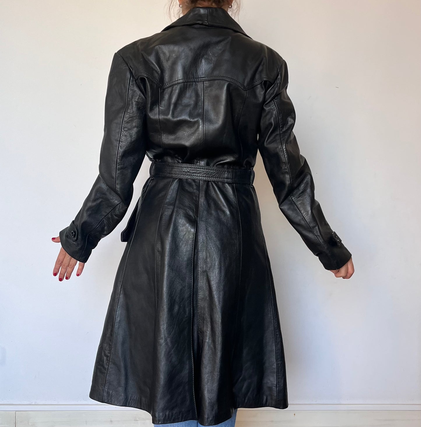 Vintage Black Leather Trench Coat