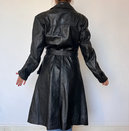 Vintage Black Leather Trench Coat