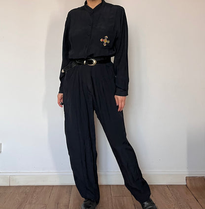 Vintage 90s Black Long sleeves Jumpsuit