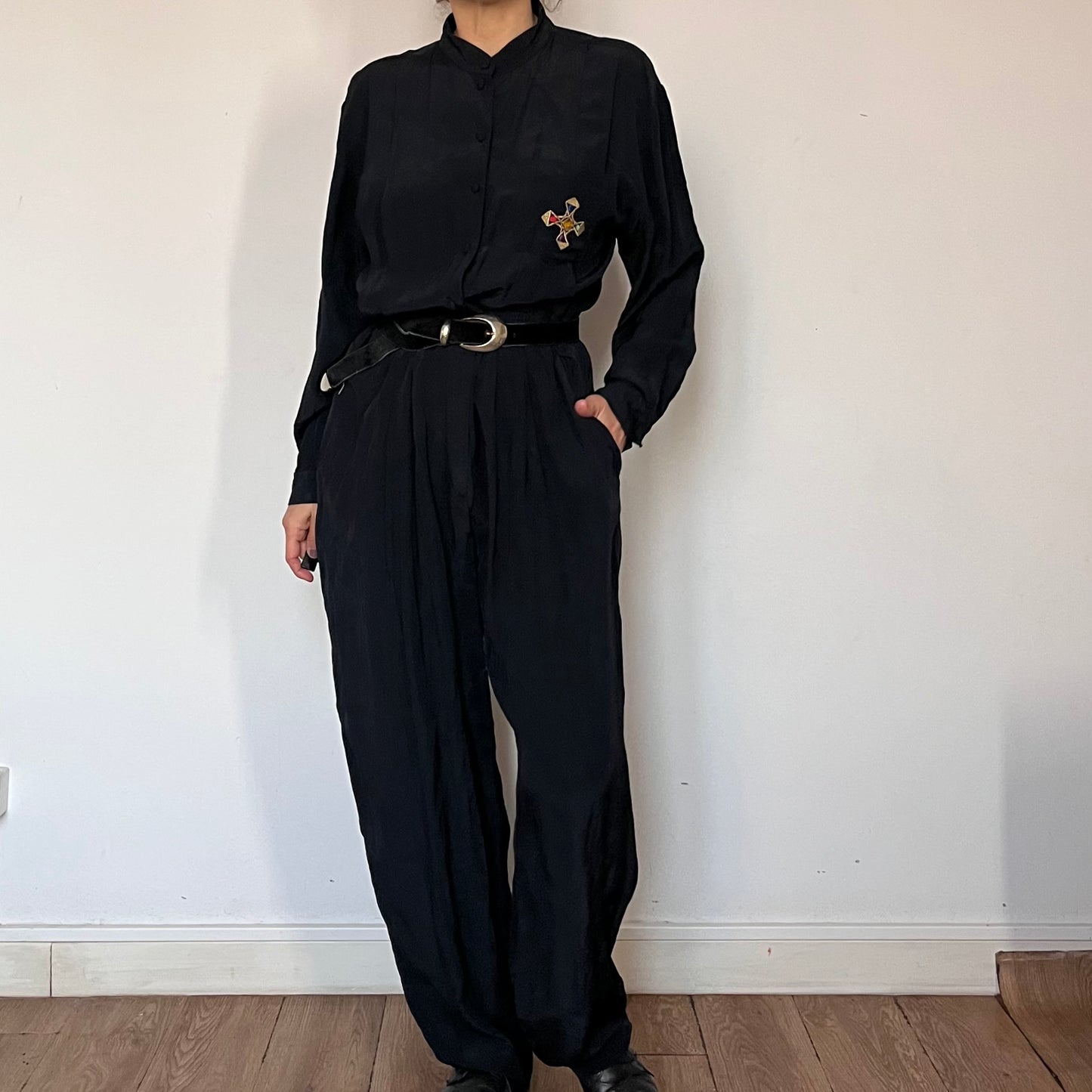 Vintage 90s Black Long sleeves Jumpsuit