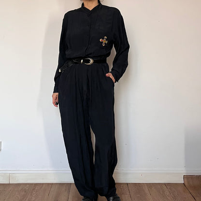 Vintage 90s Black Long sleeves Jumpsuit