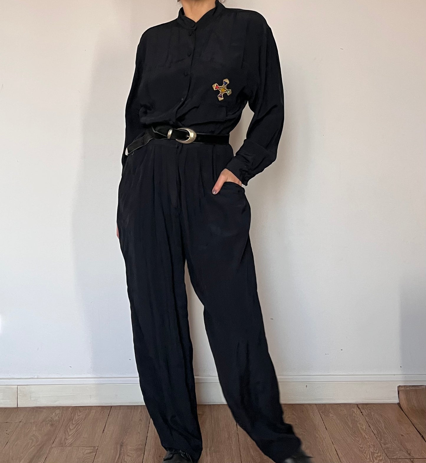 Vintage 90s Black Long sleeves Jumpsuit