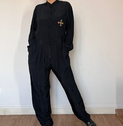 Vintage 90s Black Long sleeves Jumpsuit