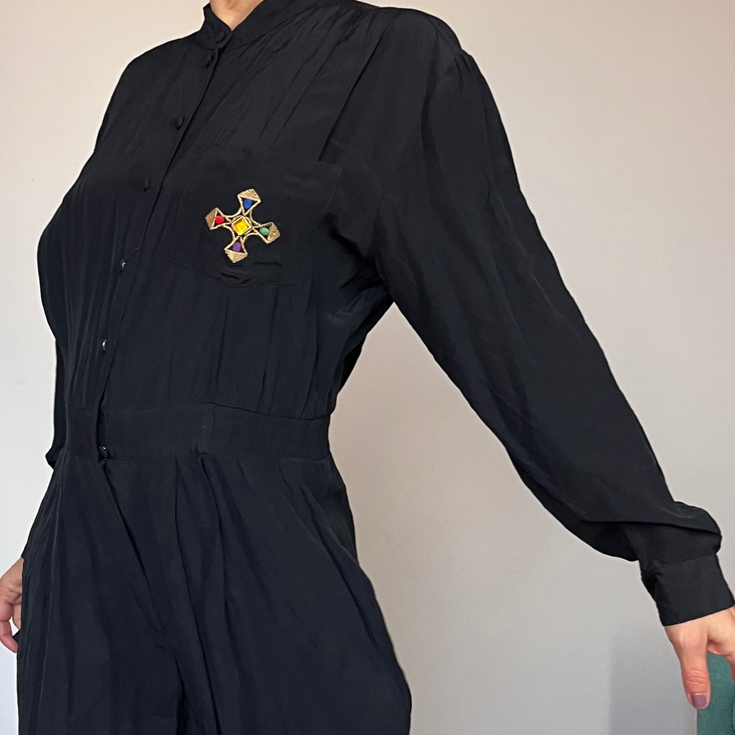 Vintage 90s Black Long sleeves Jumpsuit
