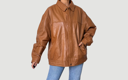 Vintage Brown Leather Bomber Jacket