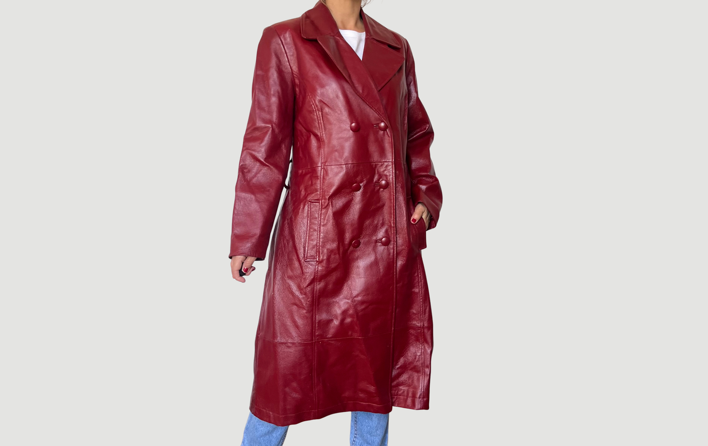 Vintage Burgundy leather trench coat