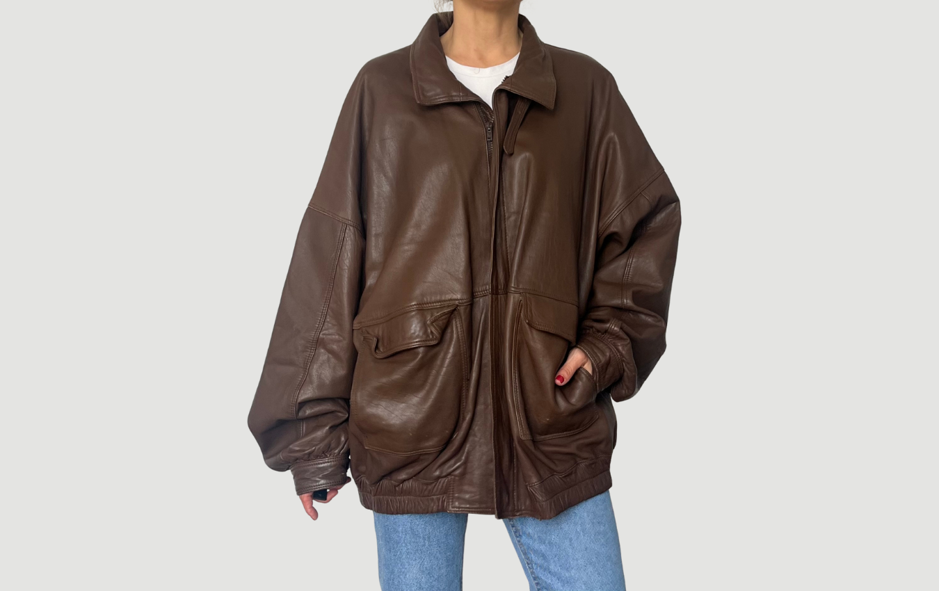 Vintage Brown Leather Bomber Jacket