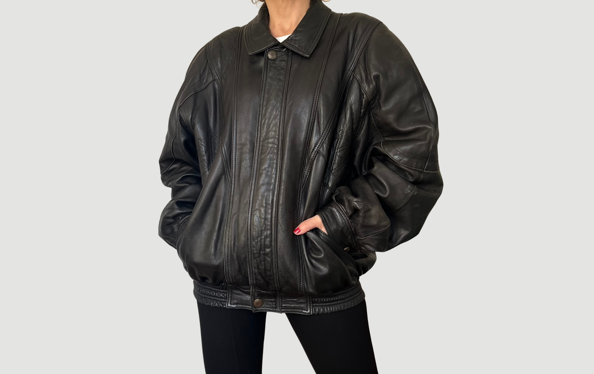 Vintage Black Leather Bomber Jacket