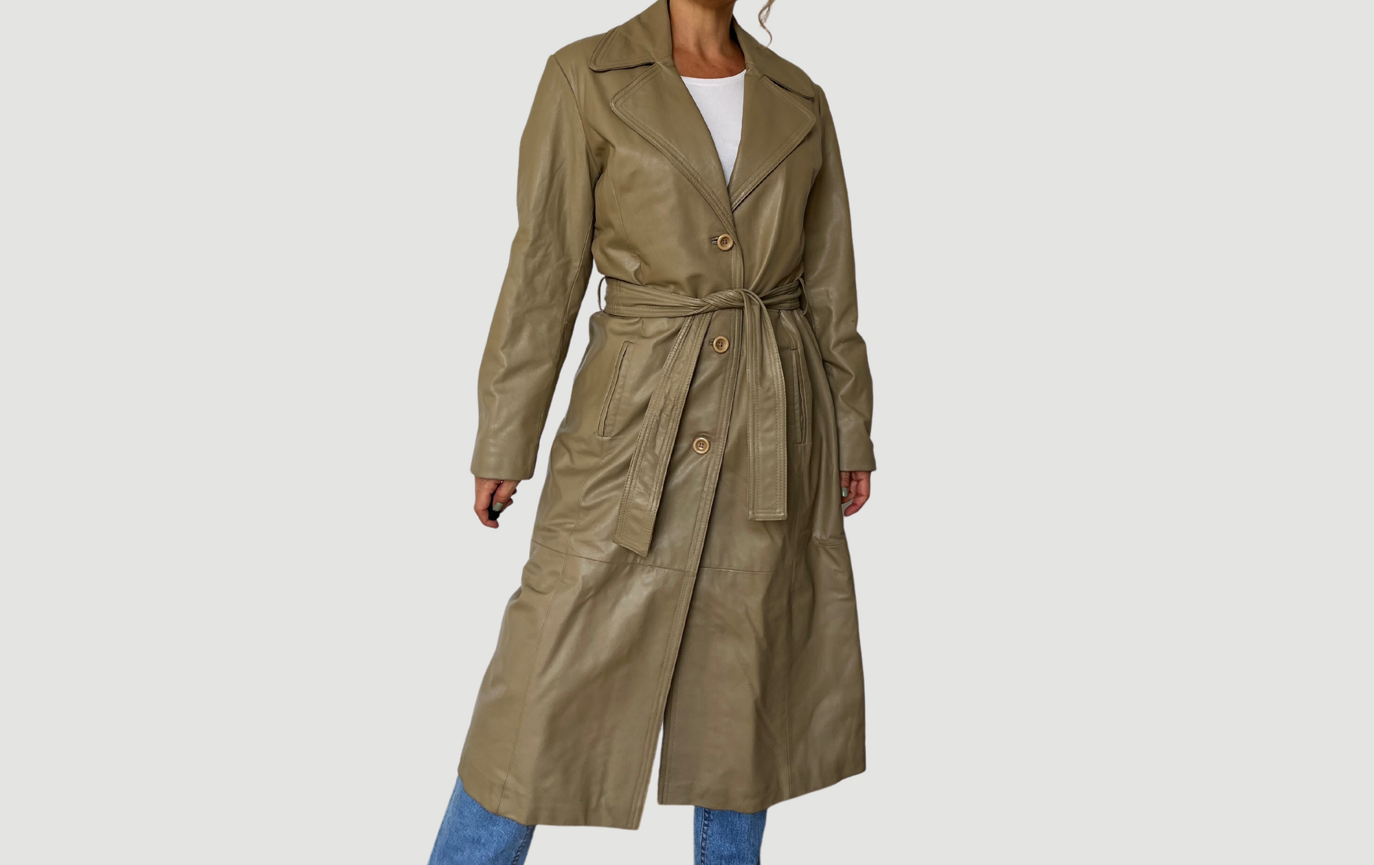 Beige Leather Trench coat