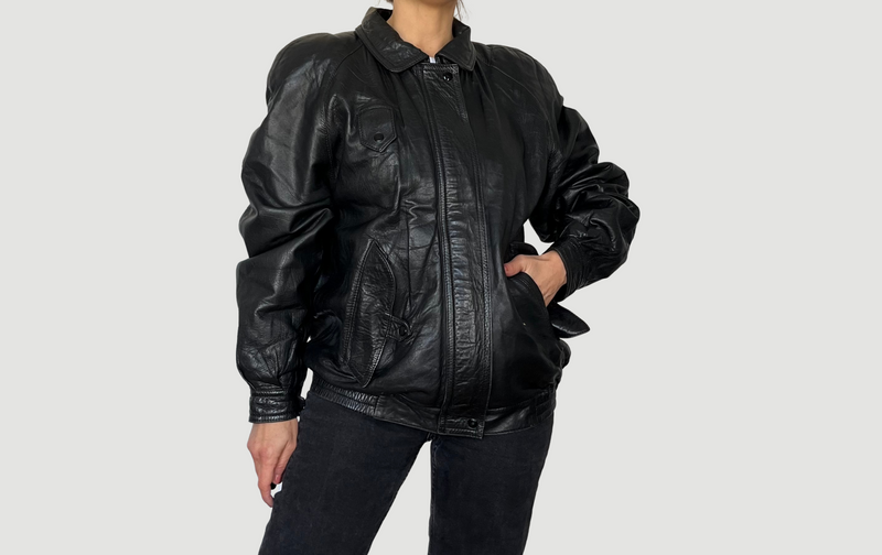 Vintage Bomber black leather jacket