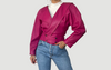 Vintage Fucsia crop Leather Bomber Jacket