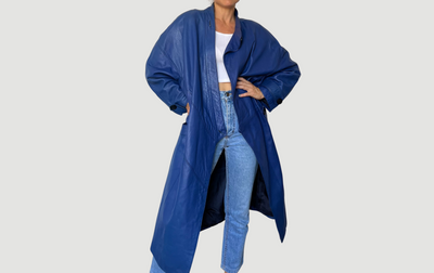 Blue Leather Trench coat