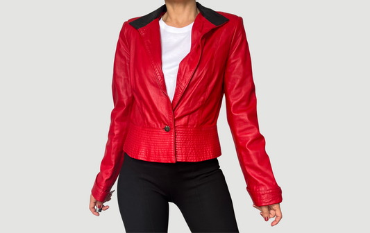 Vintage crop leather blazer