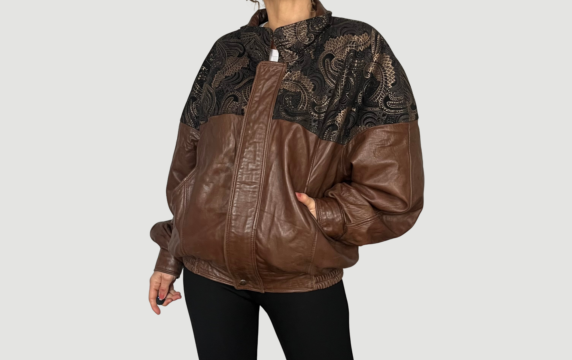 Vintage leather Bomber jacket paisley details