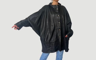 Vintage Batwing black Leather coat