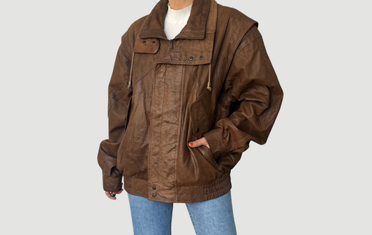 Vintage Brown Leather Bomber Jacket