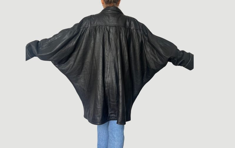 Vintage Batwing black Leather coat