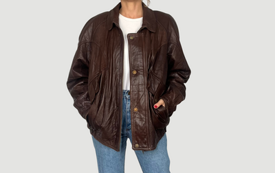 Vintage brown leather Bomber jacket