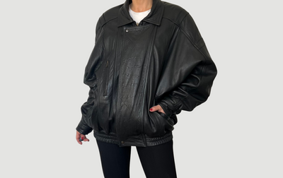 Vintage Black Leather Bomber Jacket