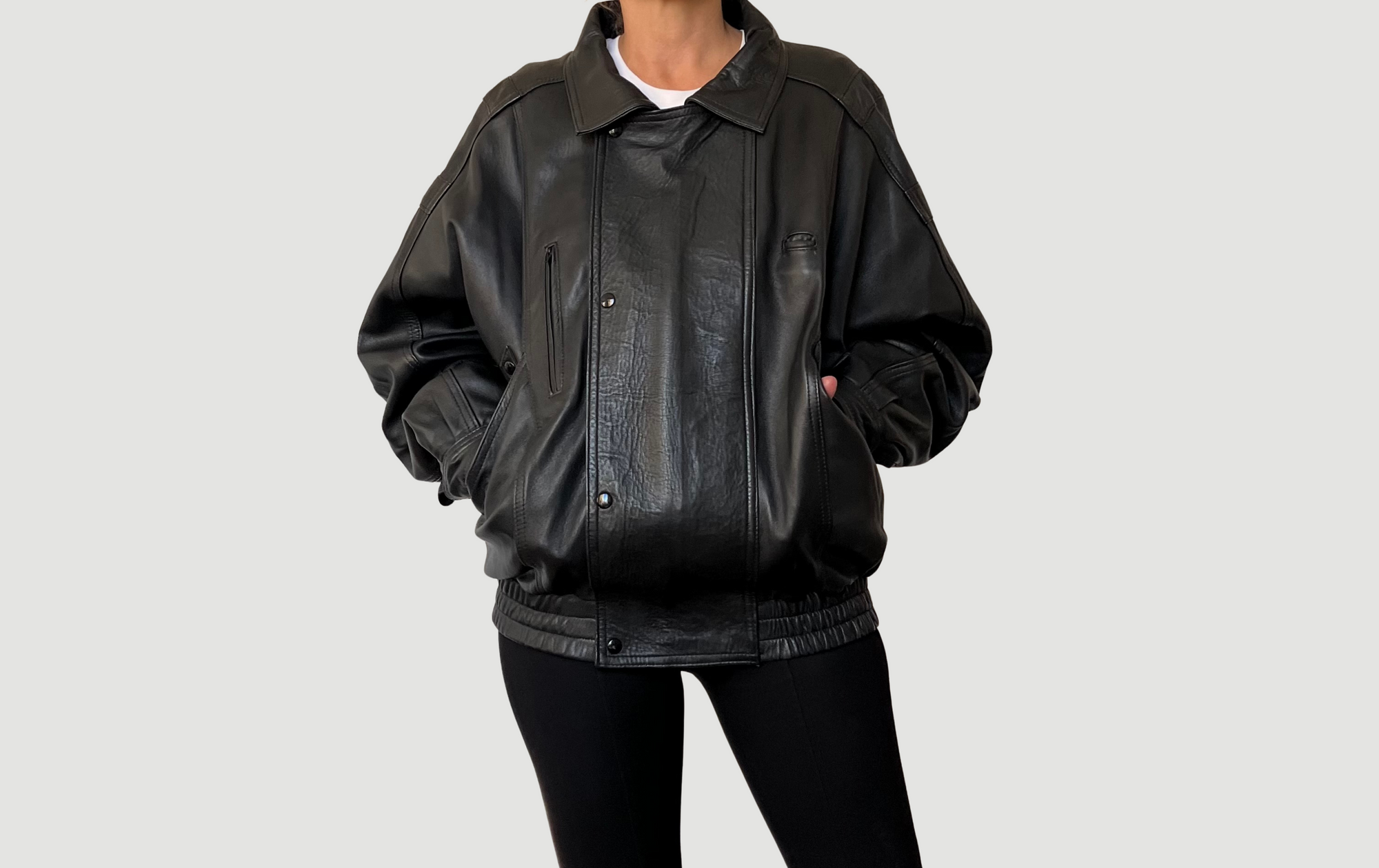 Vintage Bomber black leather jacket