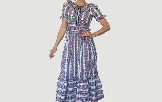 Vintage Floral & plaid Long Dress