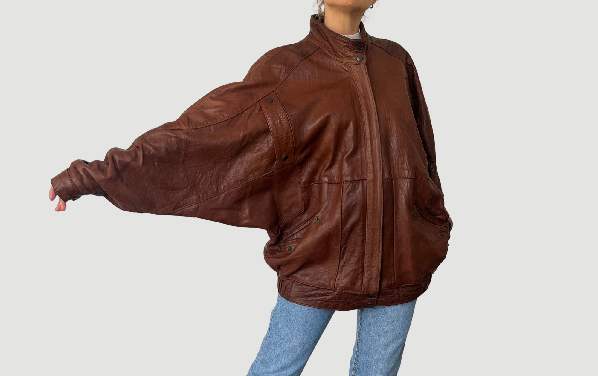 Vintage Batwing sleeve leather jacket